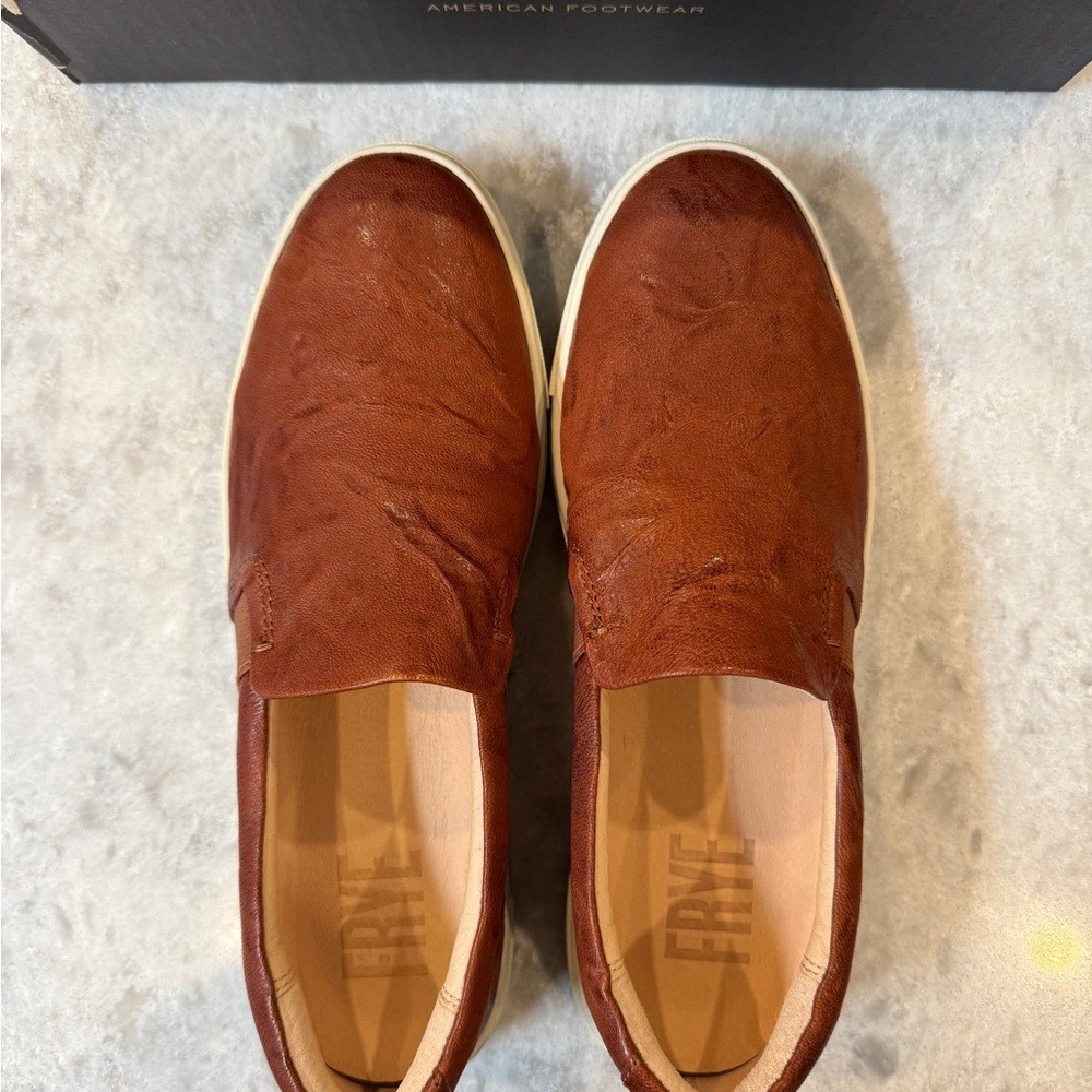 Frye Women’s Ivy Leather Slip-Ons in Cognac - Picture 2 of 7